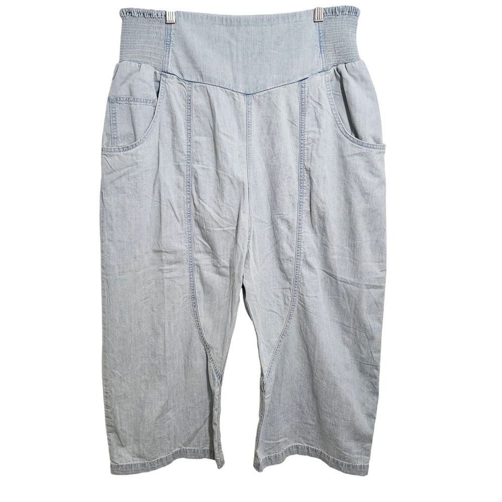 We The Free Lunan Pull On Harem Pants Jeans Denim Smocked Waist Light Wash XL